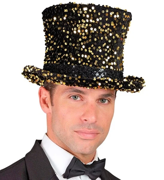 Hoge hoed pailletten zwart/goud Luuk top kwaliteit - Image 2
