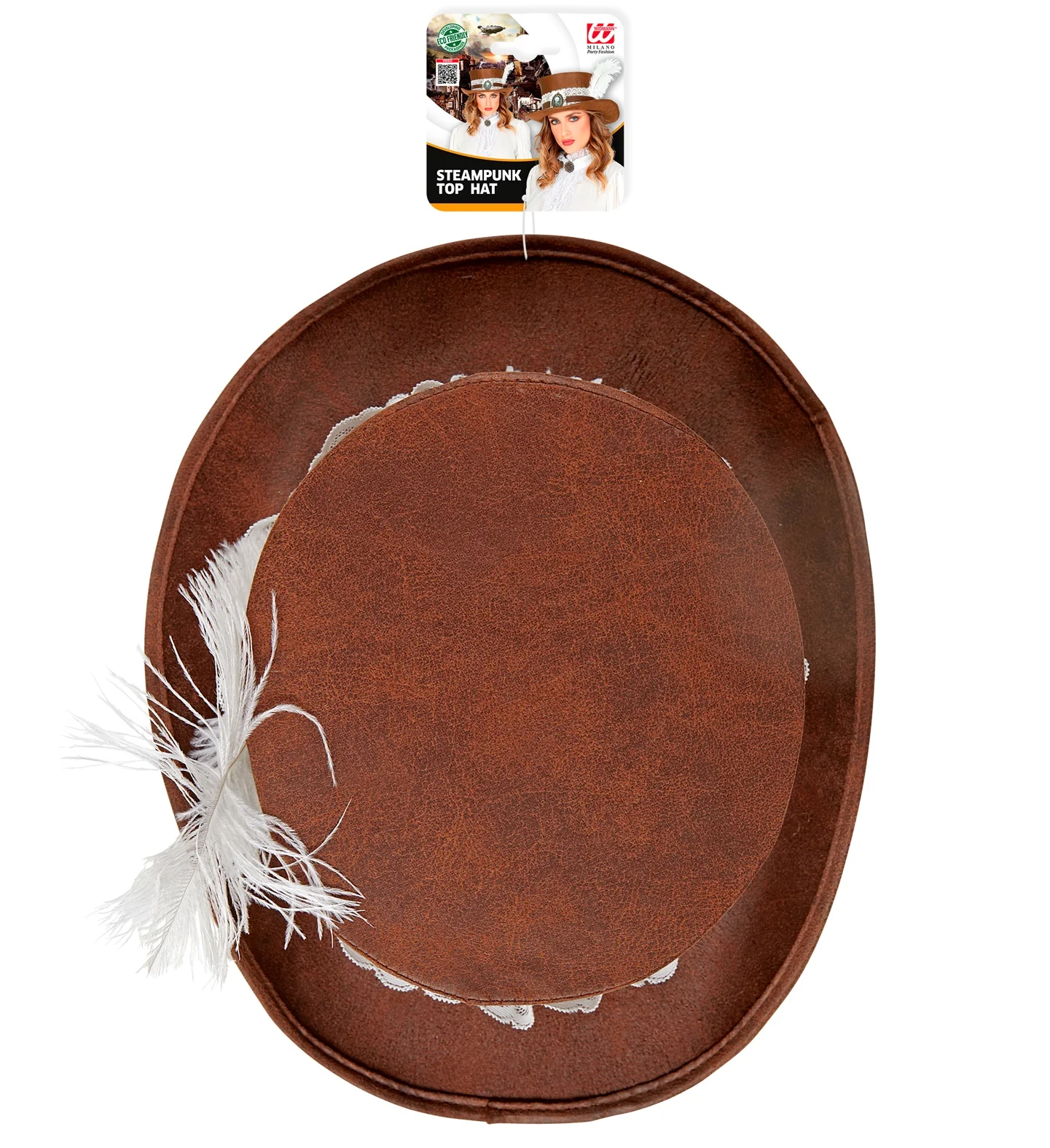 Hoge hoed steampunk met veer - Image 4