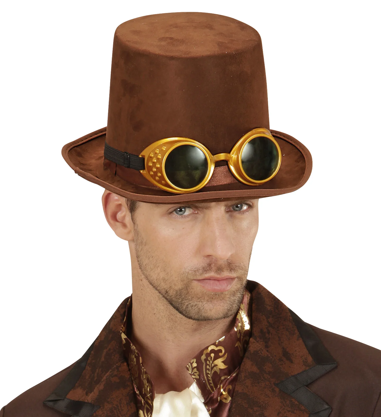 Hoge hoed steampunk bruin met stofbril - Image 3