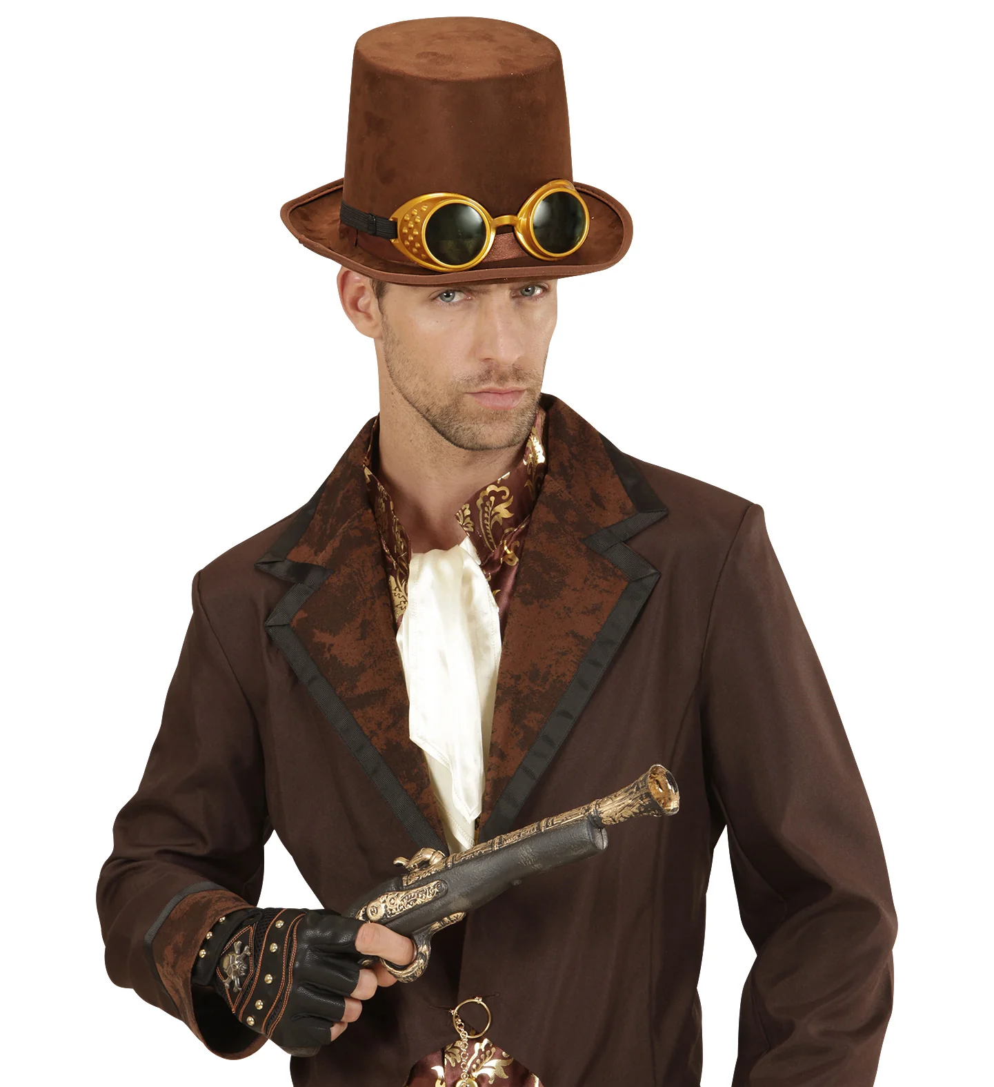 Hoge hoed steampunk bruin met stofbril - Image 4