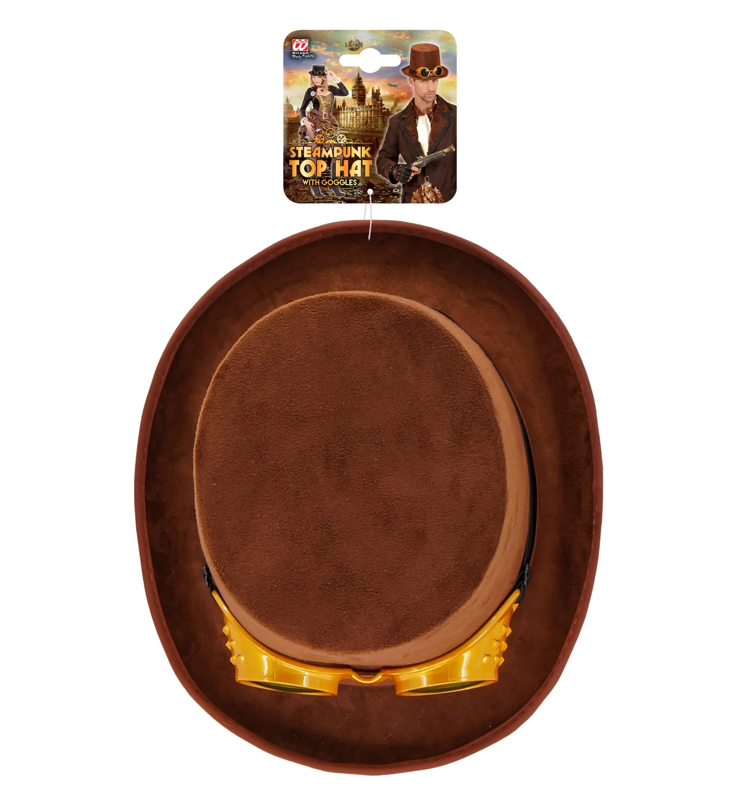 Hoge hoed steampunk bruin met stofbril - Image 6