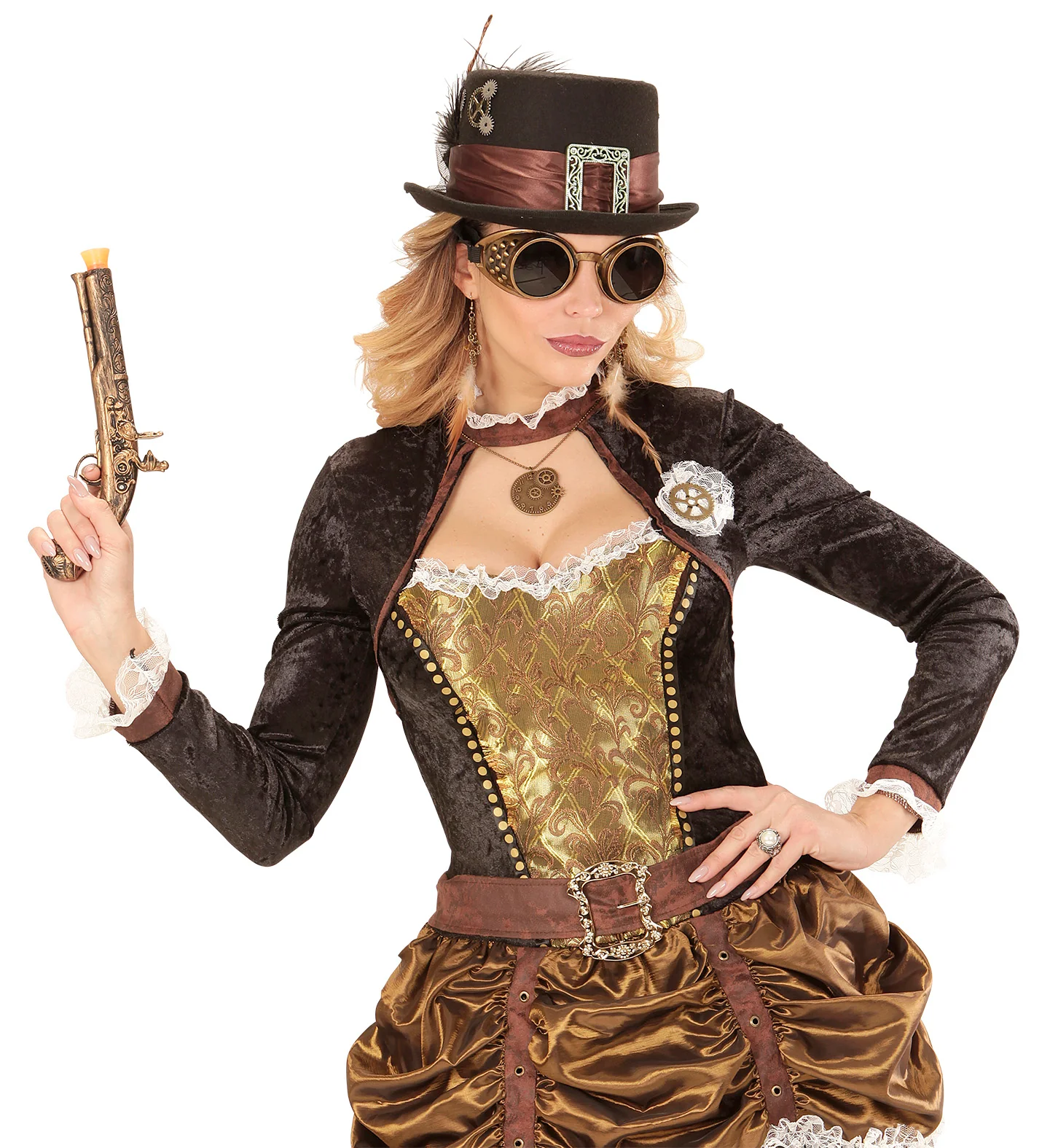 Hoge hoed steampunk met veer - Image 4
