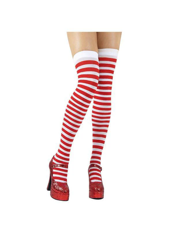 Hoge kousen rood wit gestreept