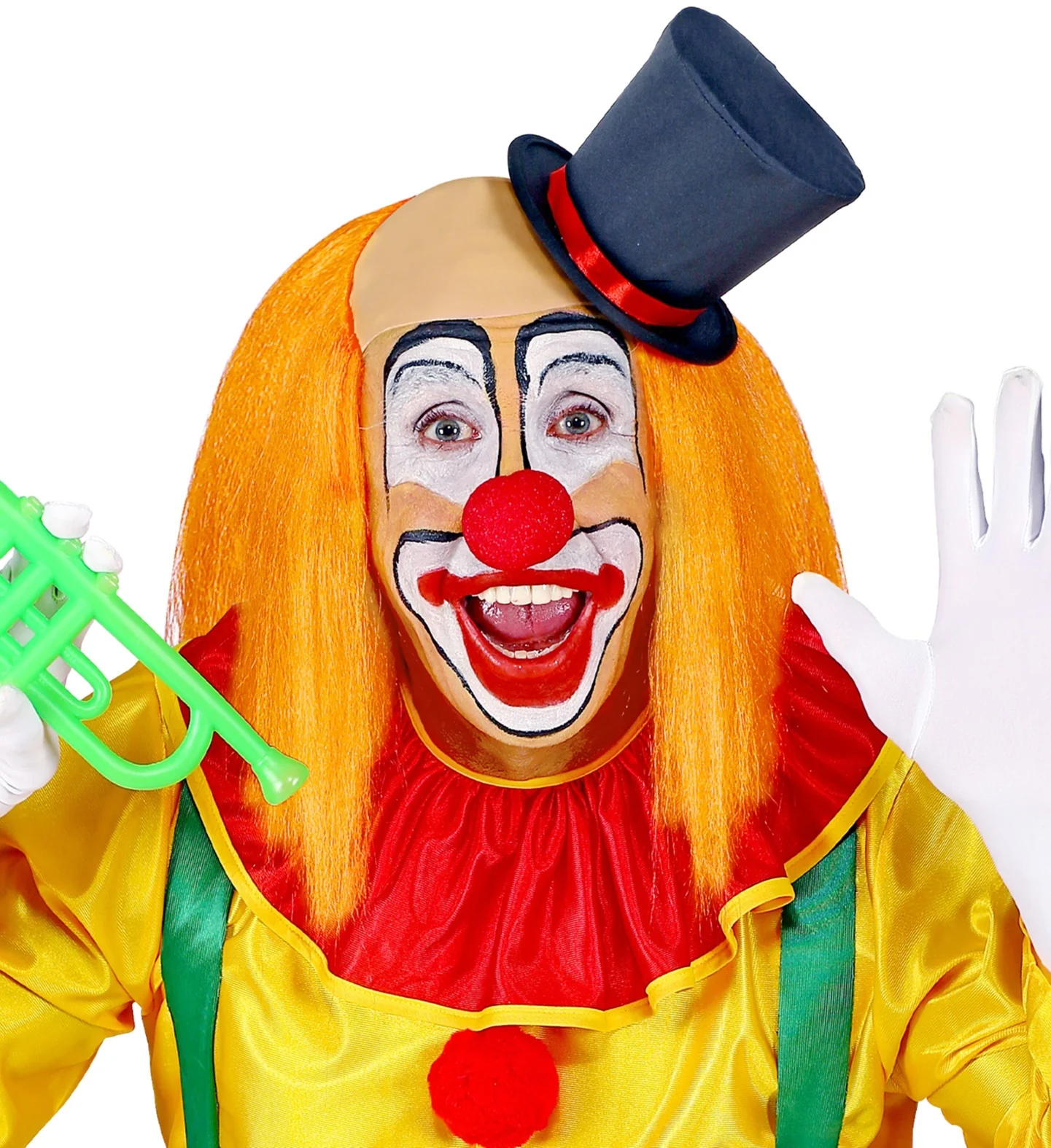 Kale kop pruik clown met oranje haar - Image 2