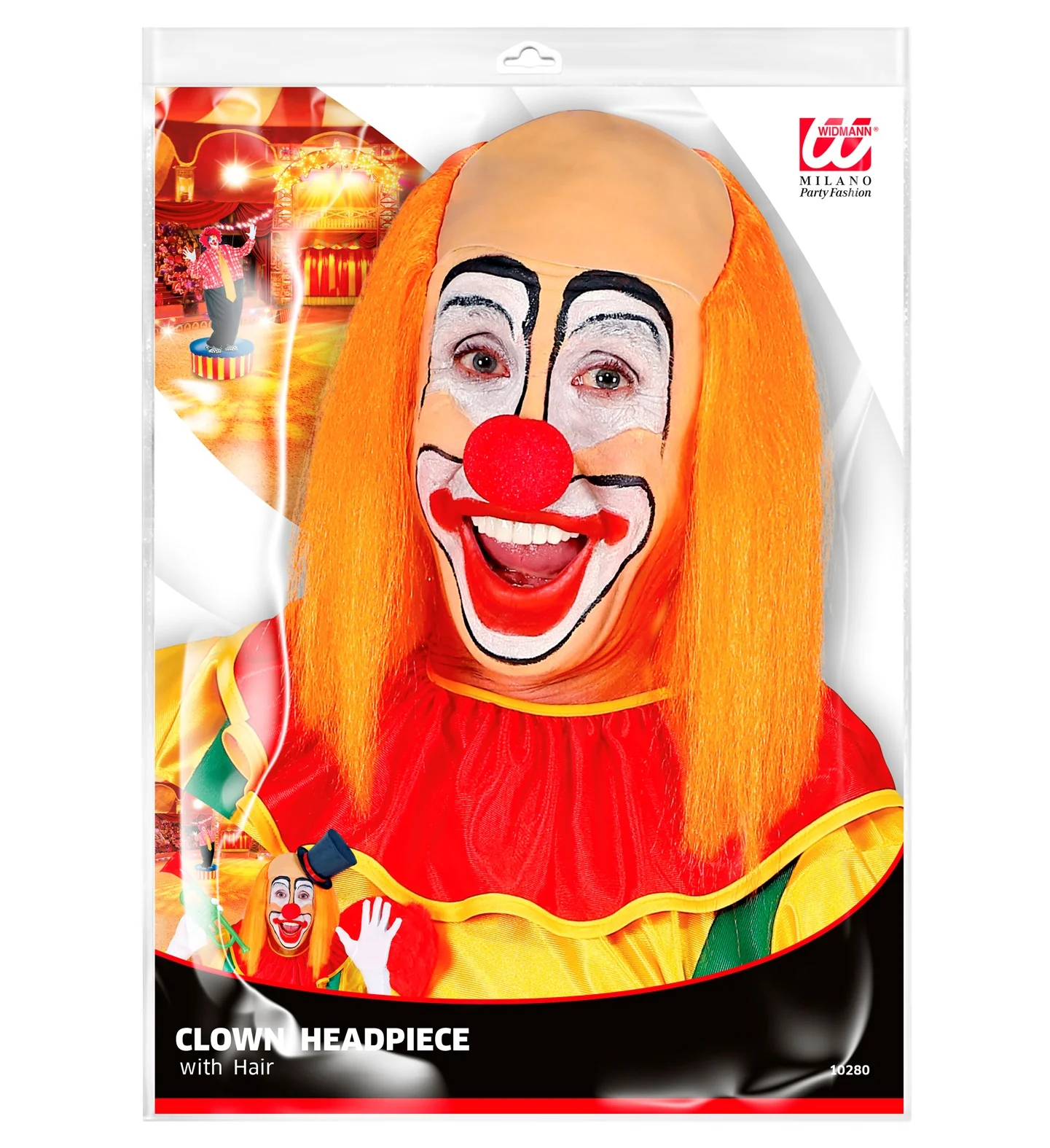 Kale kop pruik clown met oranje haar - Image 4
