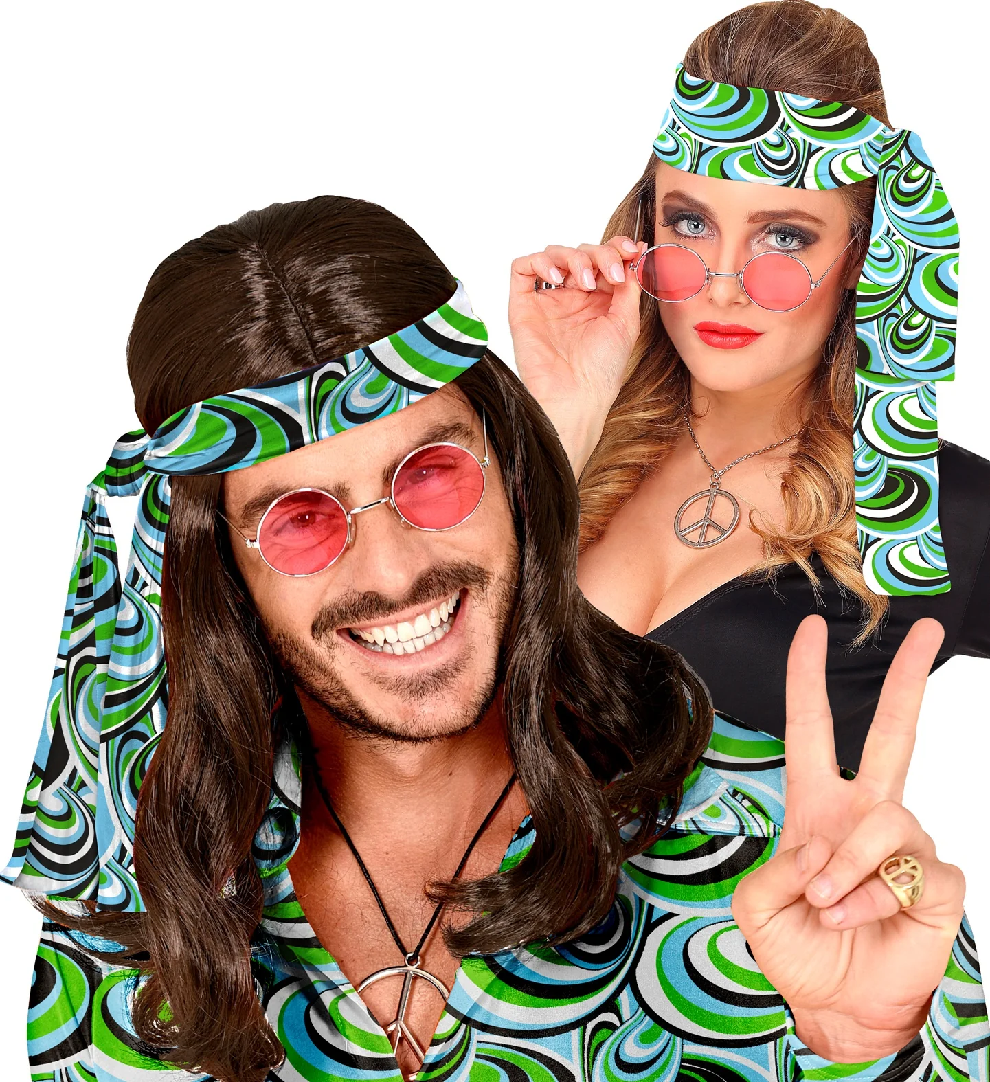Hoofdband hippie blauw groen - Image 5