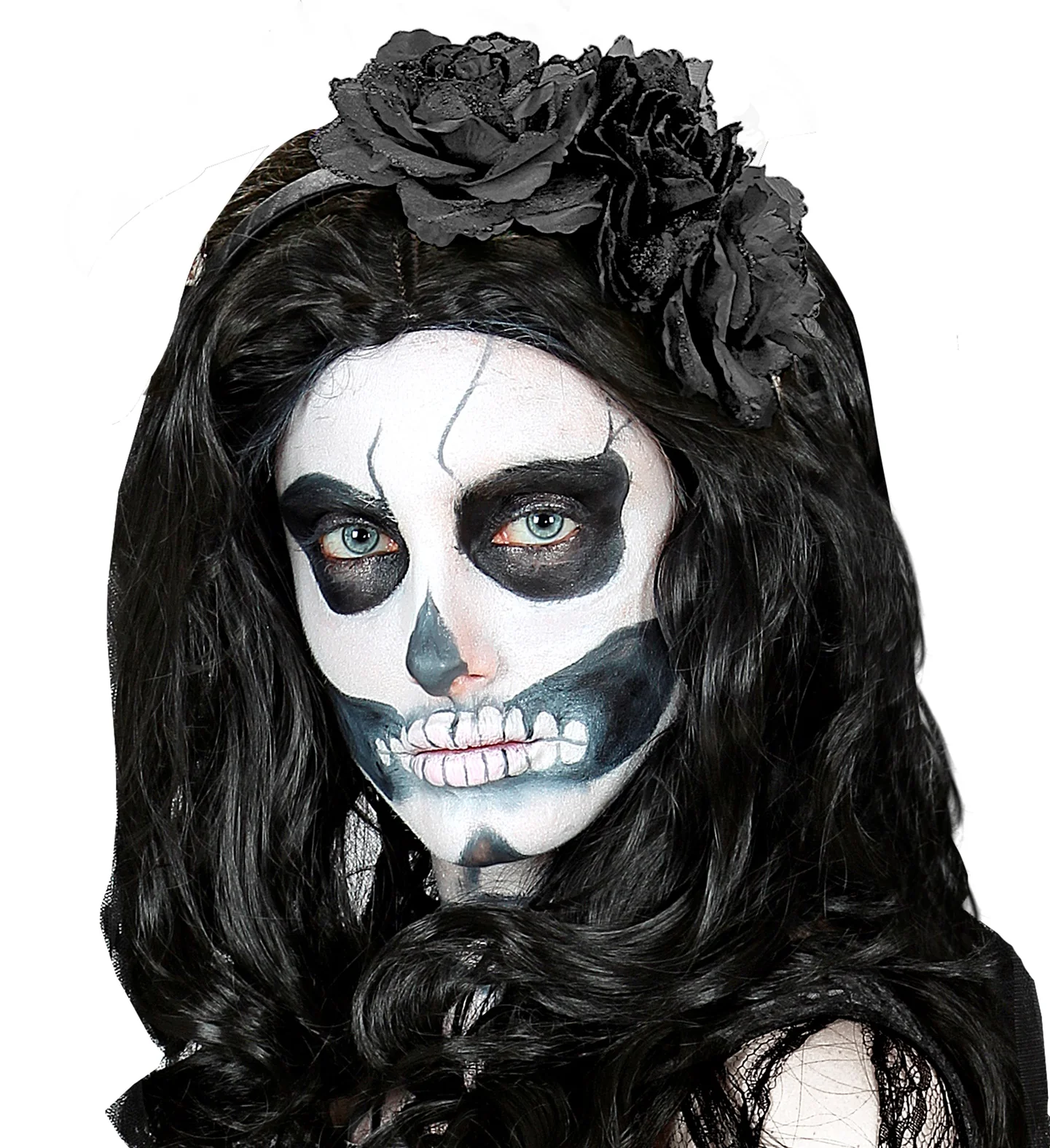Diadeem  day of death met 3 rozen zwart glitter - Image 3