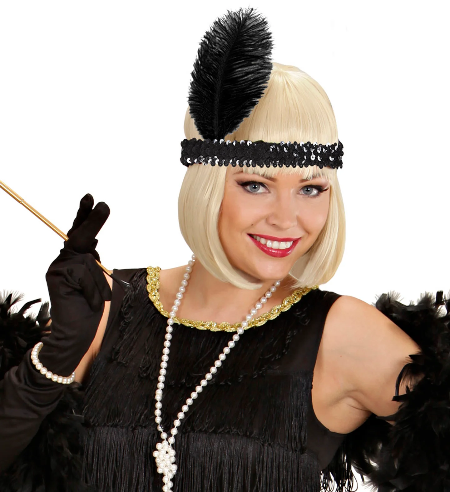 Charleston hoofdband met veer zwart pailletten - Image 3