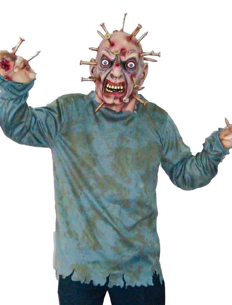 Zombie kostuum spijkers door hoofd
