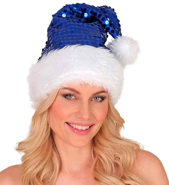 Kerstman muts pluche en pailletten blauw Lotte - Image 2