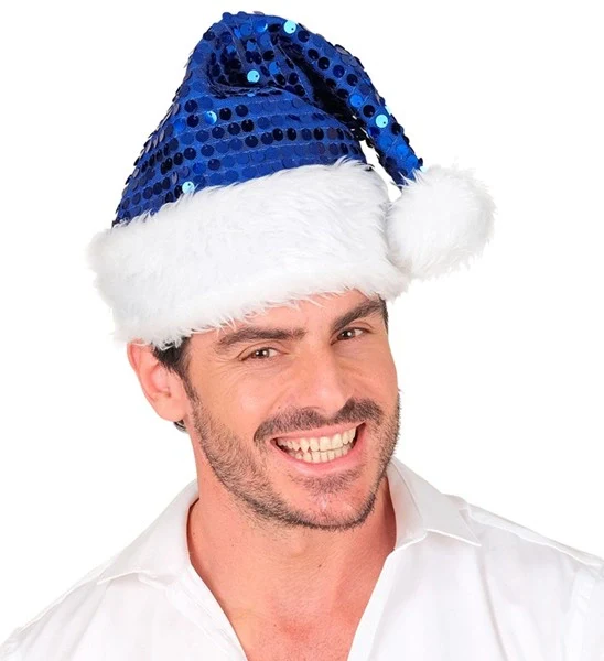 Kerstman muts pluche en pailletten blauw Lotte - Image 3