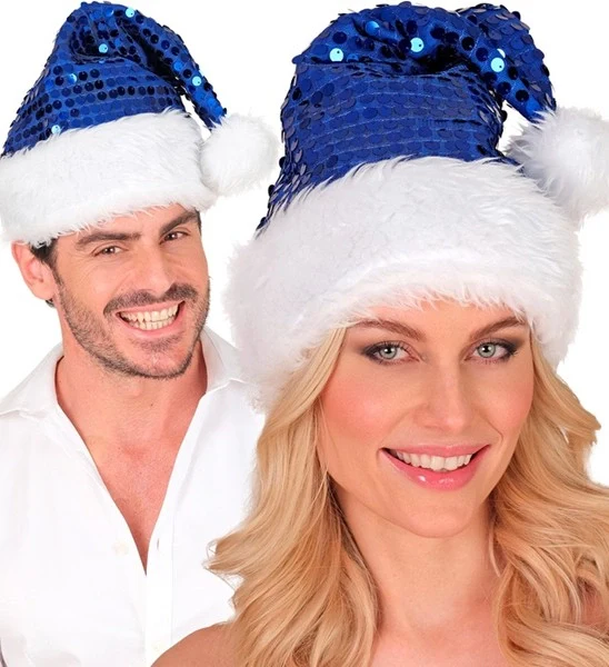Kerstman muts pluche en pailletten blauw Lotte - Image 5