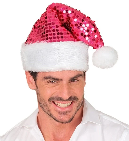 Kerstman muts pluche en pailletten roze Joep - Image 2