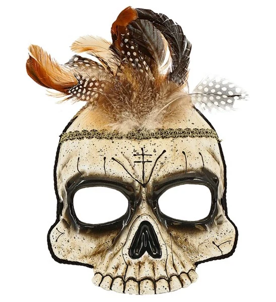 Kinloos masker voodoo schedel met veren Maud - Image 3