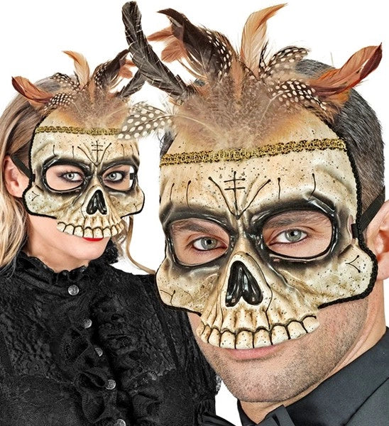 Kinloos masker voodoo schedel met veren Maud - Image 4