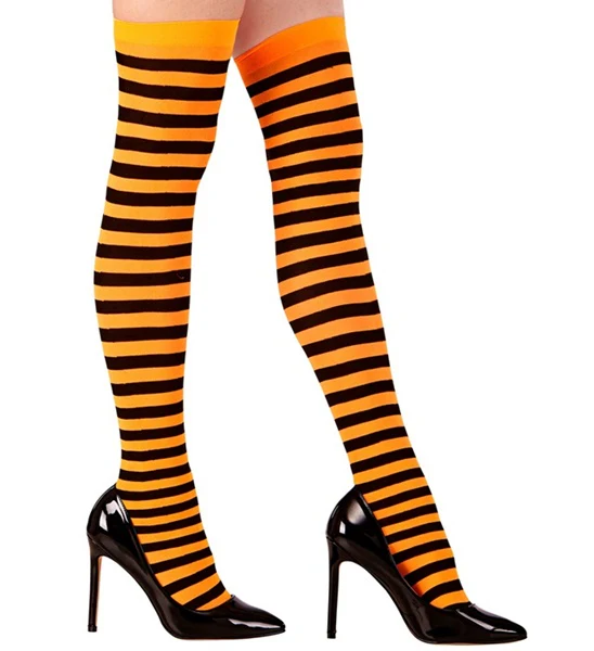 Gestreepte kniekous oranje zwart - Image 2