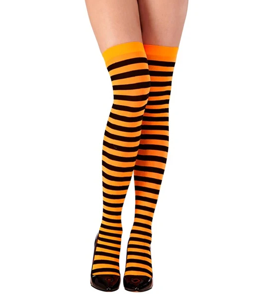 Gestreepte kniekous oranje zwart - Image 3