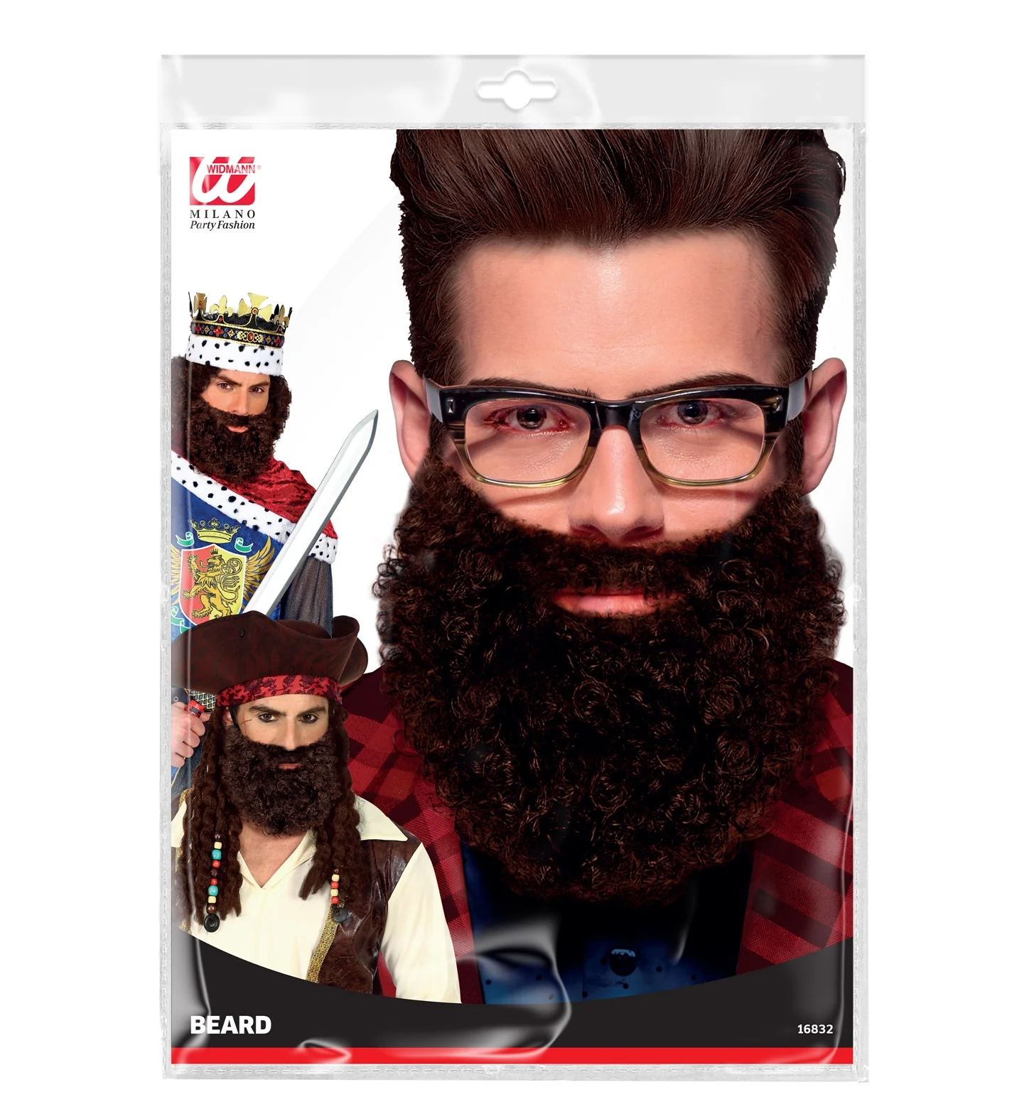 Krullende baard met snor Leonardo, bruin - Image 5