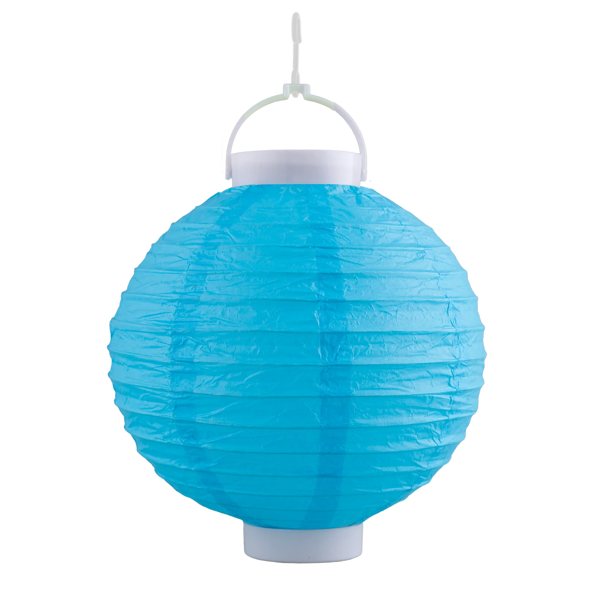 Lampion papier blauw 20 cm met licht
