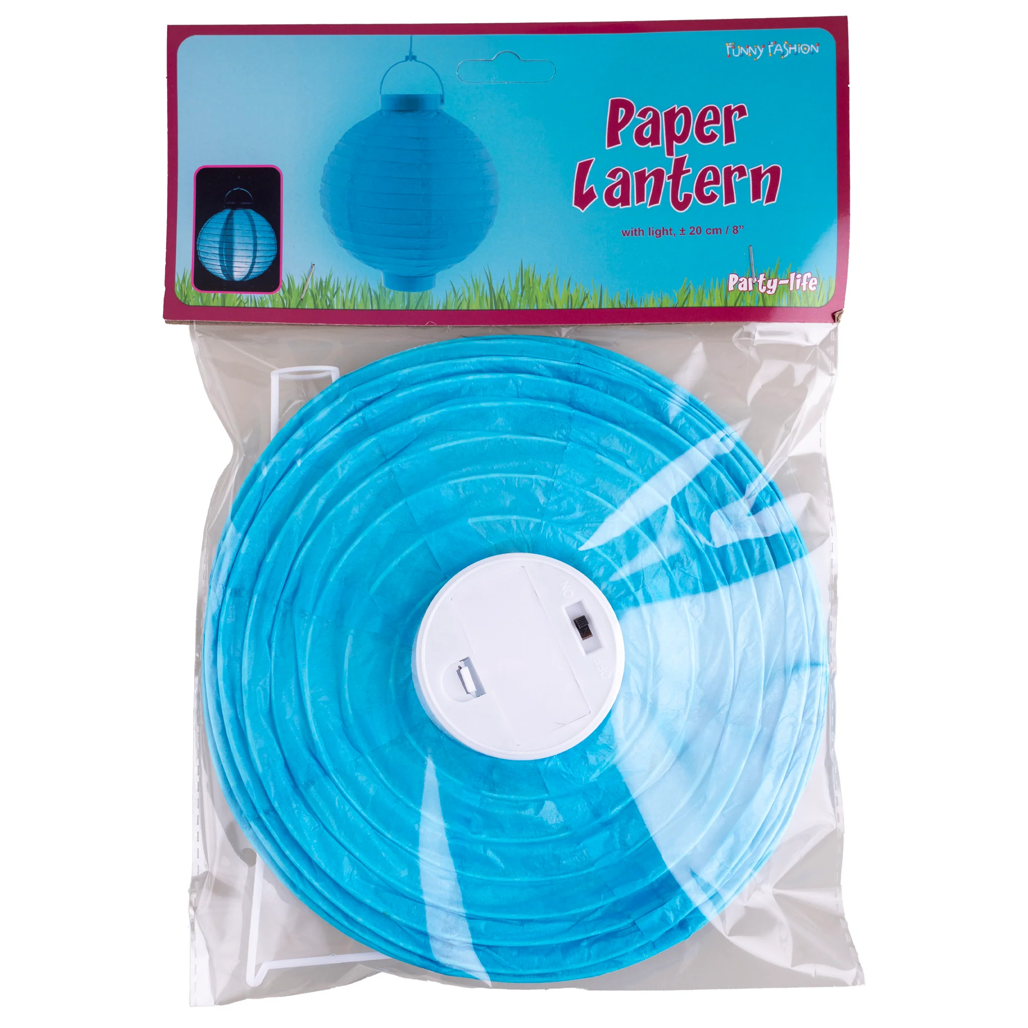 Lampion papier blauw 20 cm met licht - Image 2