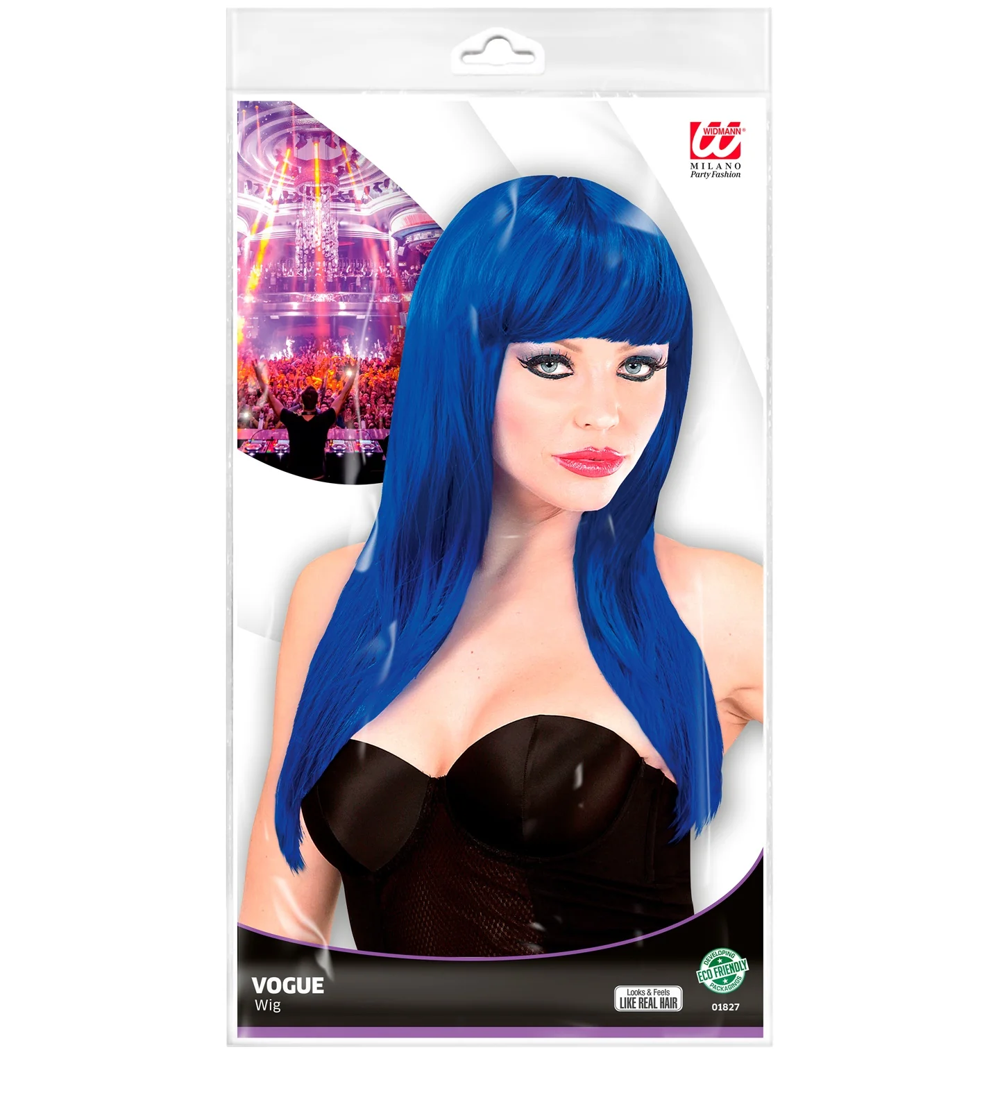 Lang haar pruik blauw - Image 2