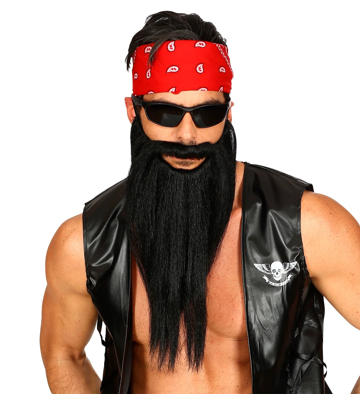 Biker Lange baard met snor zwart - Image 3