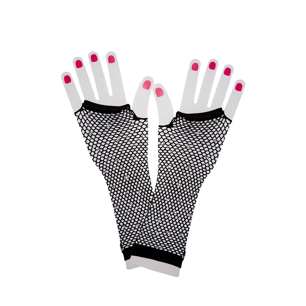 Lange net handschoenen met diamanten Mirte zwart - Image 2
