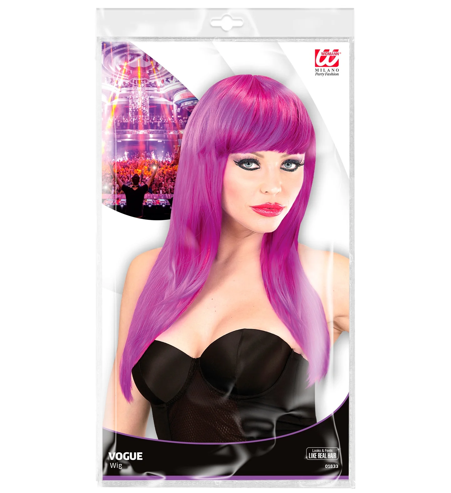 Lange pruik roze / magenta - Image 2