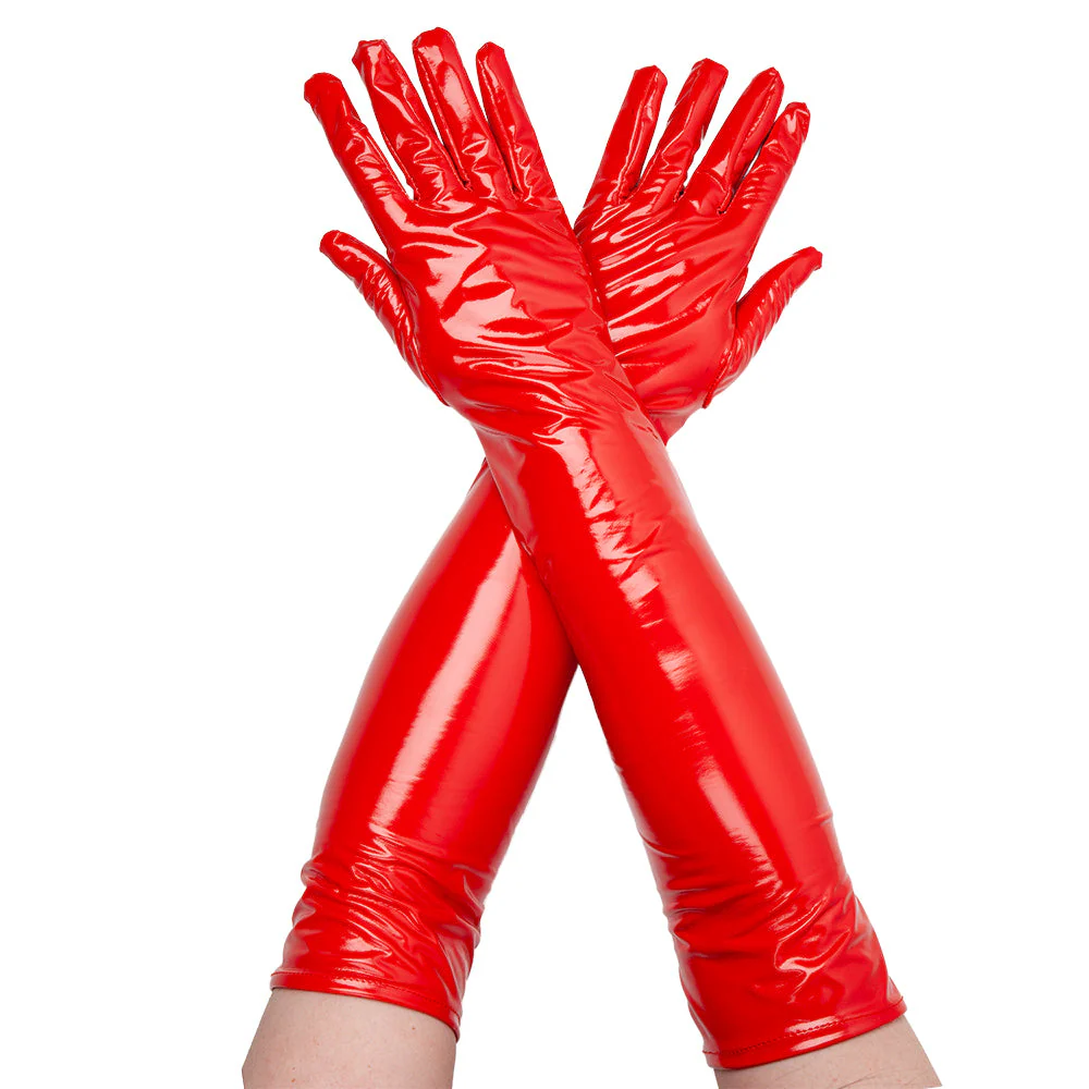 Handschoenen lang PVC - rood