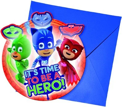 PJ Masks uitnodigingen kinderfeest 6 stuks