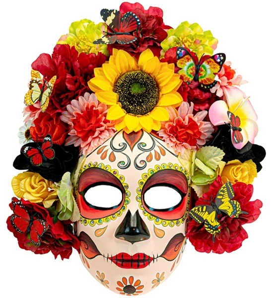 Masker dag van de doden met zonnebloemen en gekleurde bloemen Lotte - Image 2