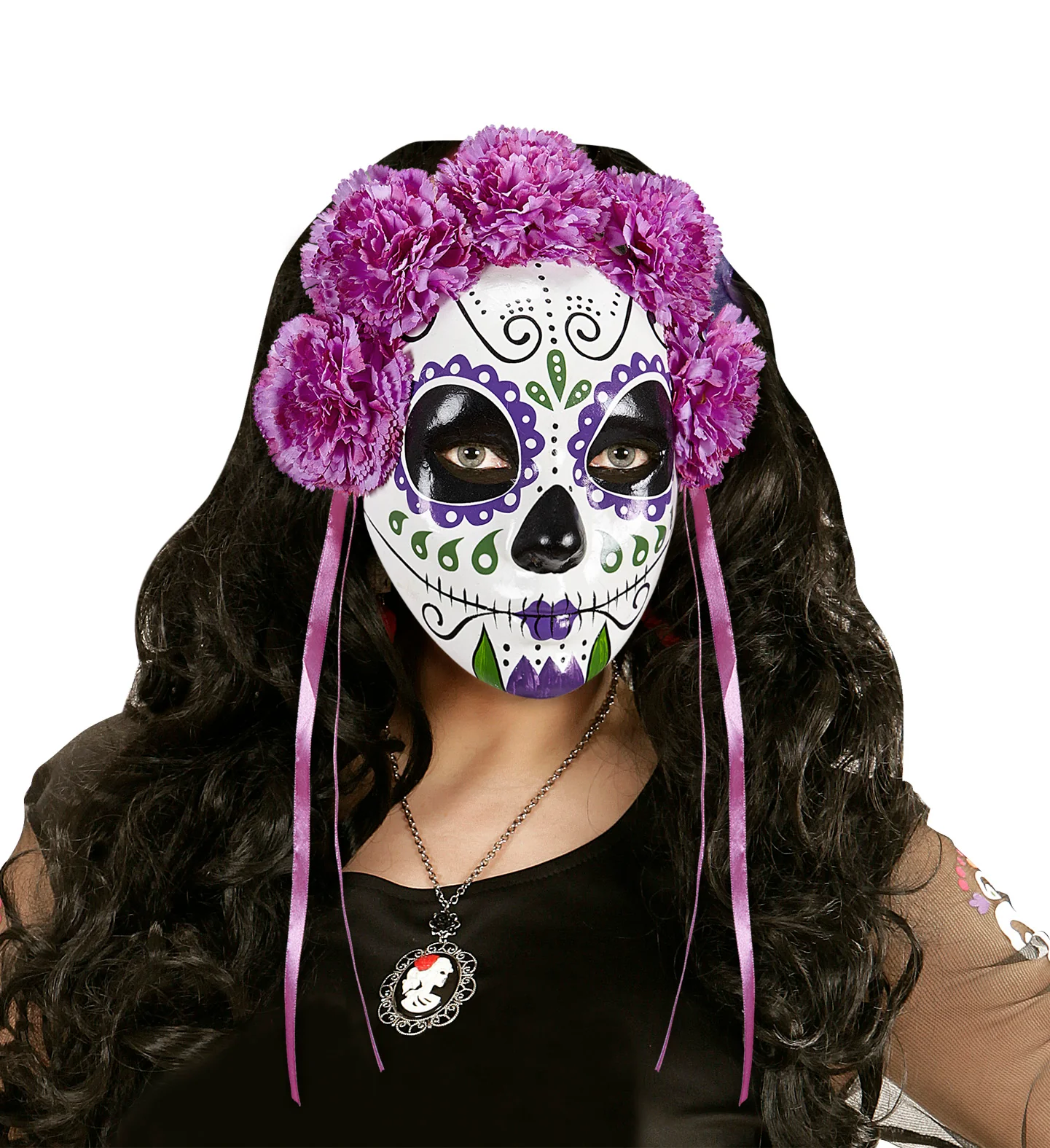 Masker Dia De Los Muertos Met Paarse Rozen - Image 2