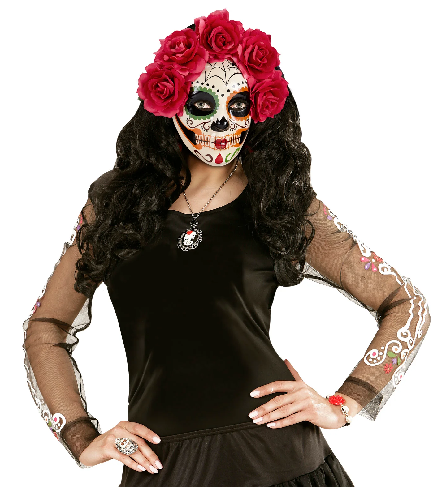 Masker Dia De Los Muertos Met Rode Rozen - Image 3