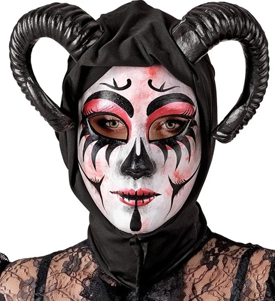 Masker met kap theater duivel vrouw Evi