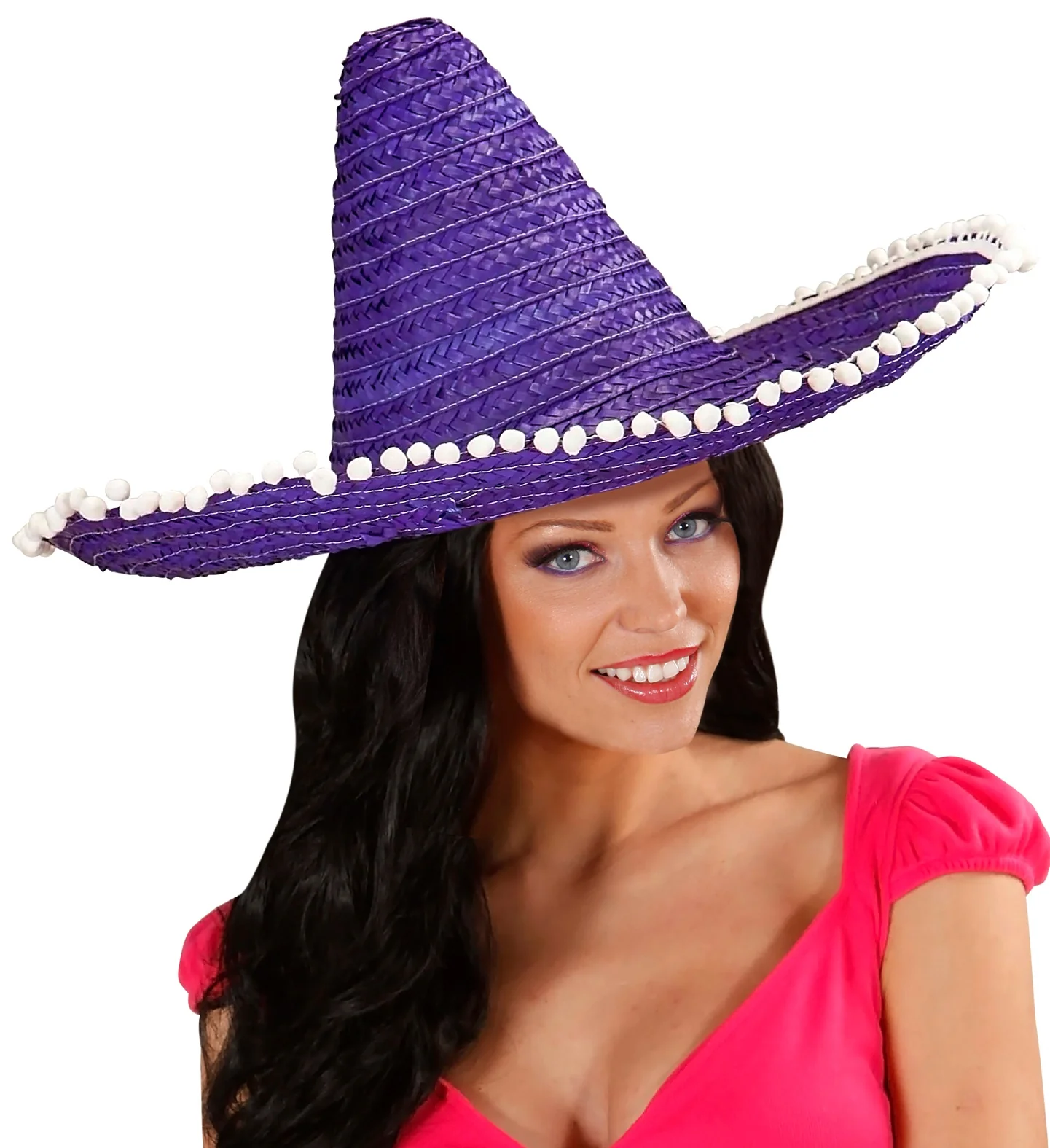 Mexicaanse sombrero paars met bolletjes - Image 2