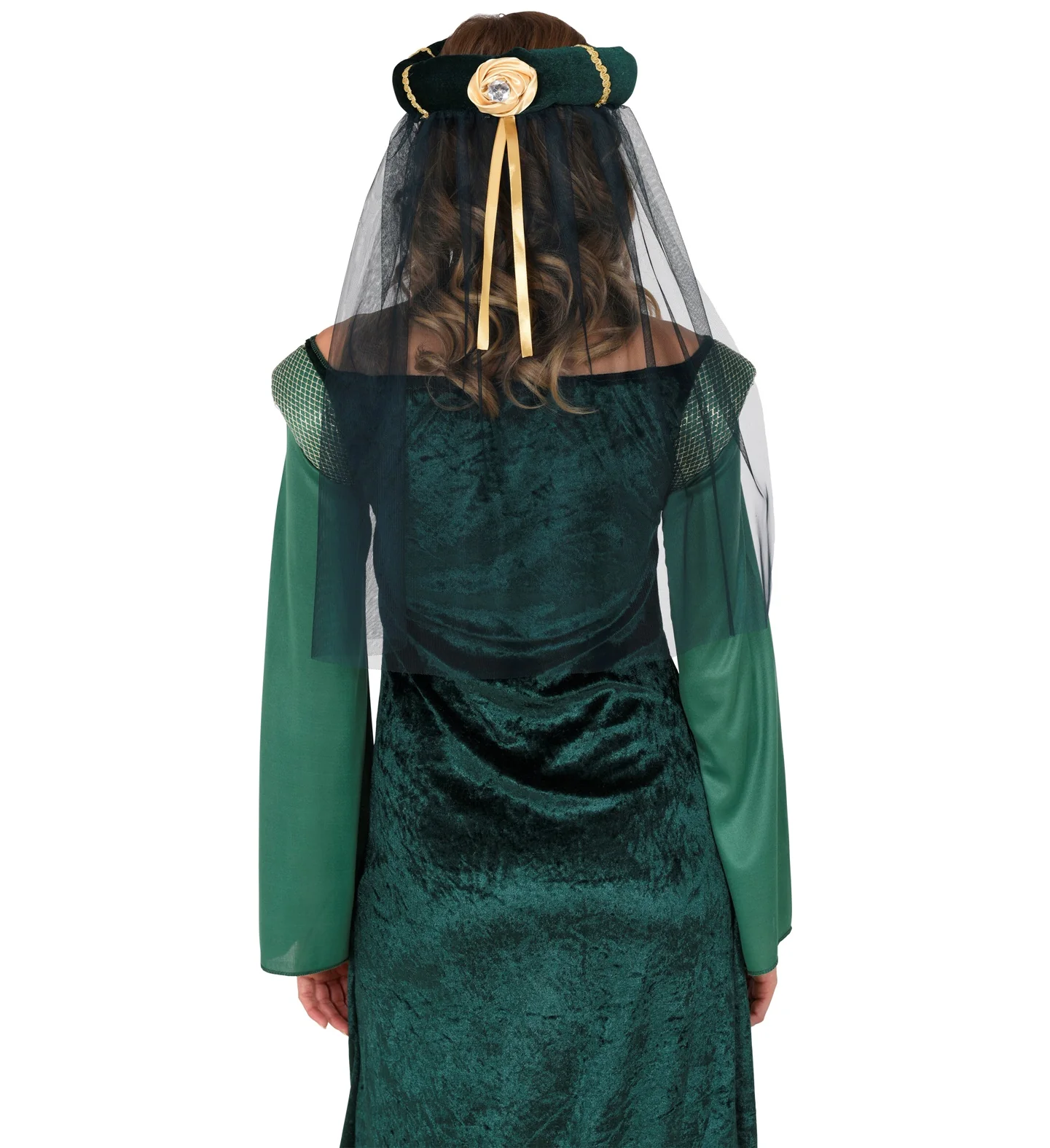 Hoofdbedekking met sluier middeleeuwse koningin groen - Image 3