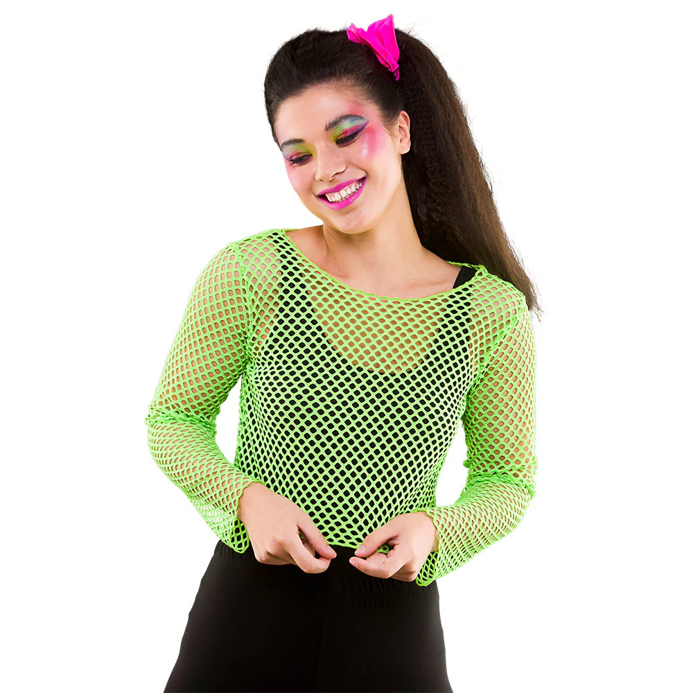 Visnet shirt Maud 80- jaren neon groen