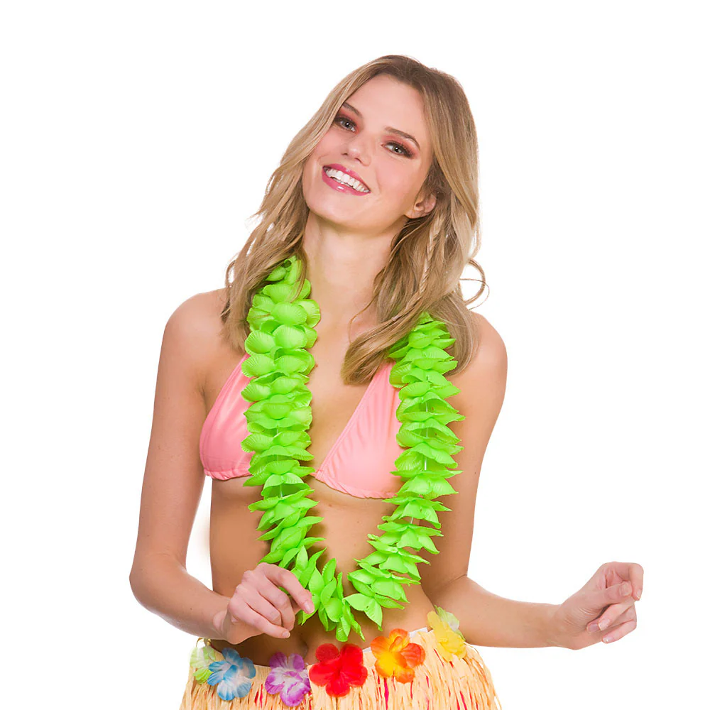 Groene Hawaii bloemenslinger satijn look