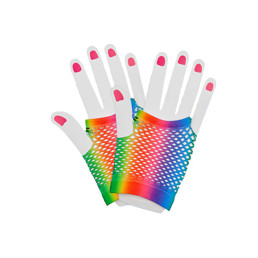 Korte vingerloze nethandschoenen regenboogkleuren