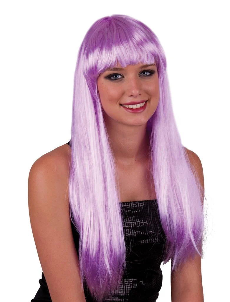Pruik lang stijl haar paars/lila  met pony