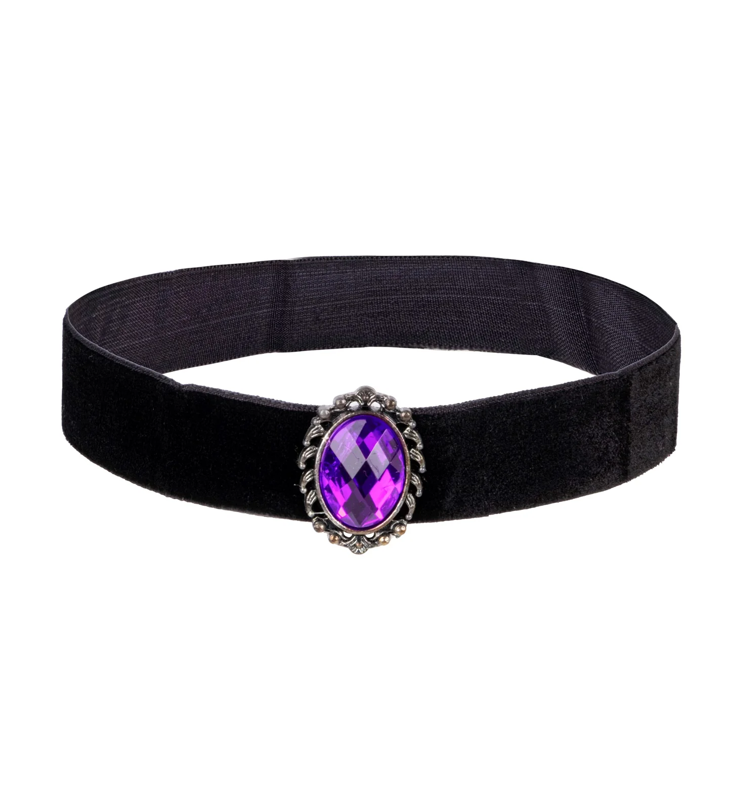 Halsband fluweel zwart met paarse steen