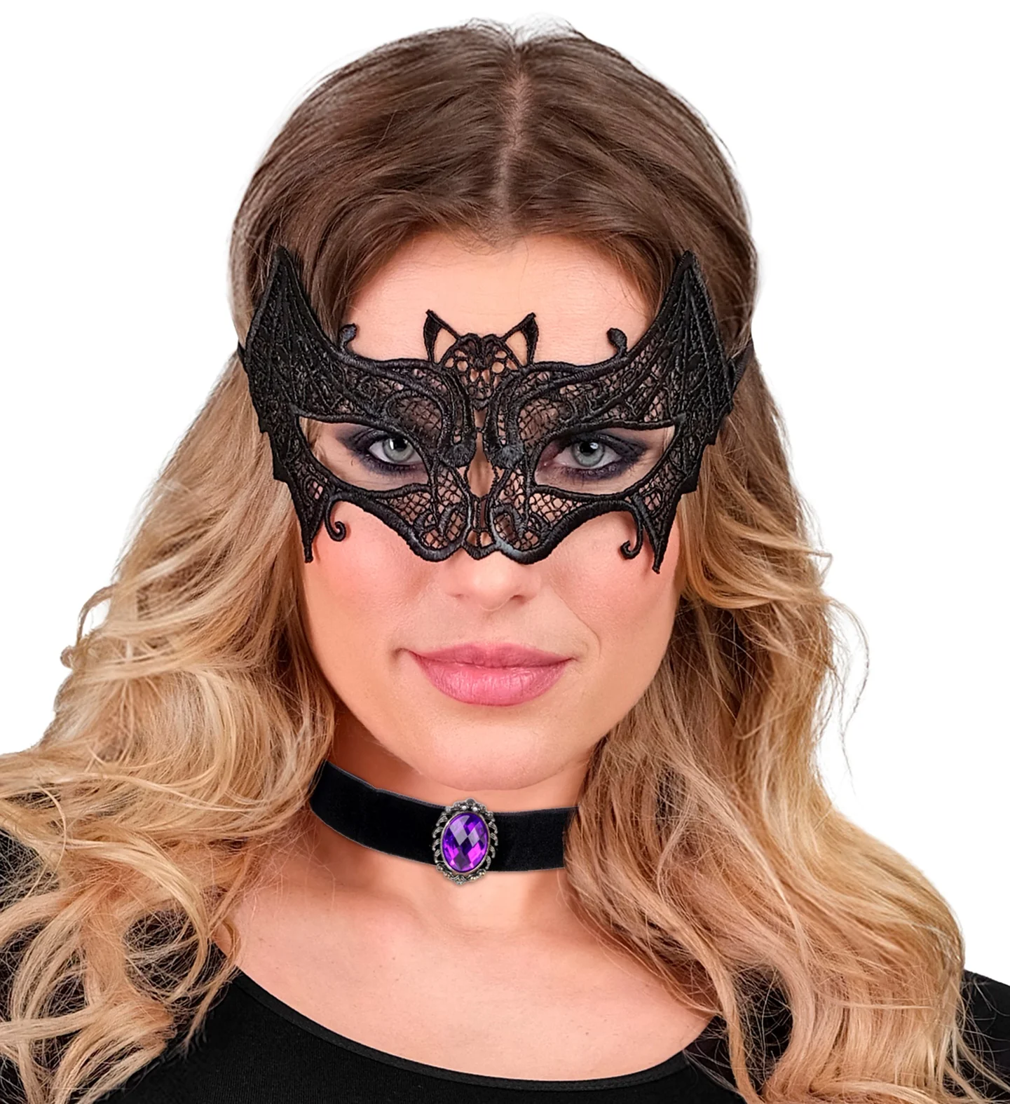 Halsband fluweel zwart met paarse steen - Image 5