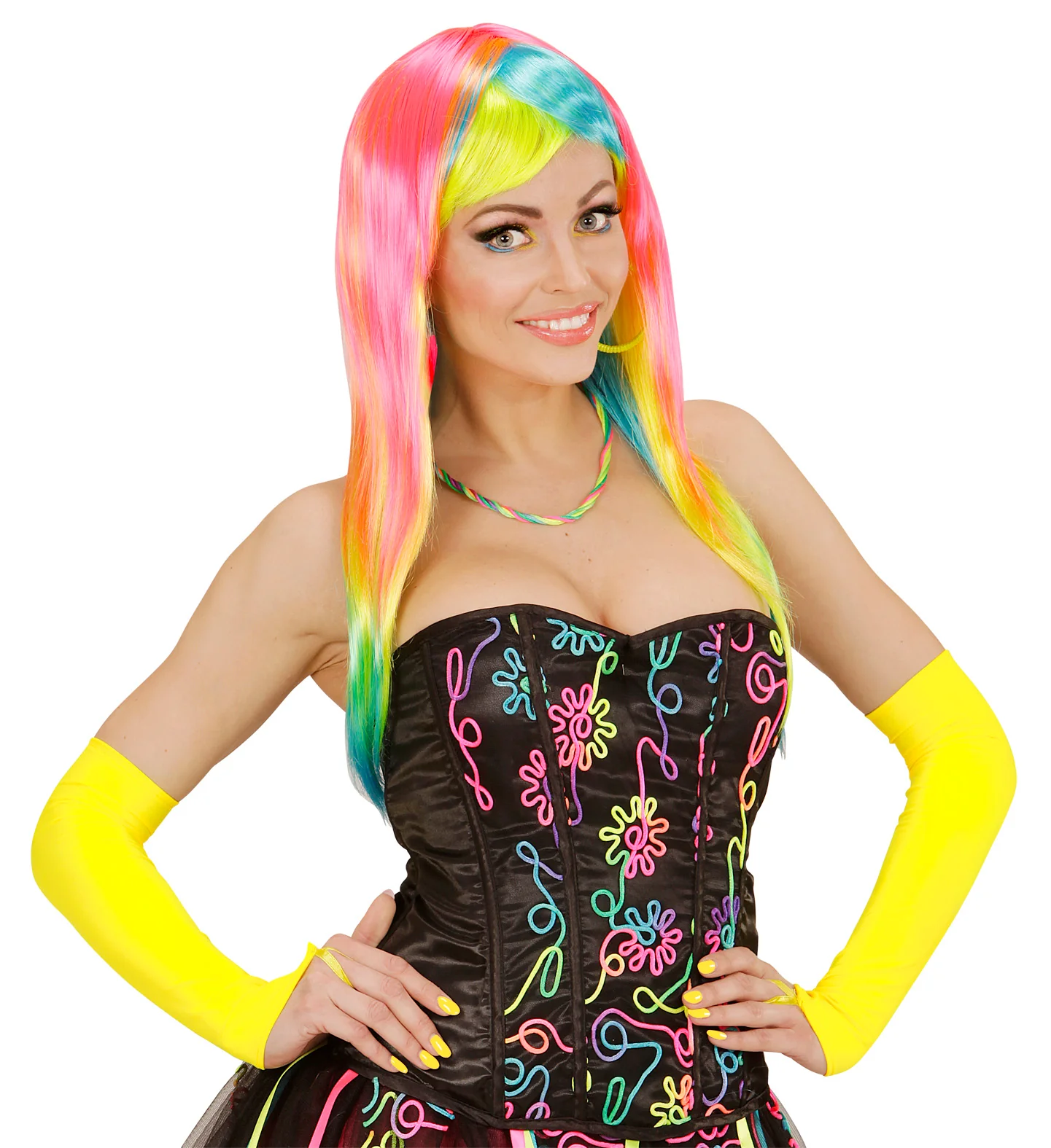 Neon gele handschoenen satijn - Image 3