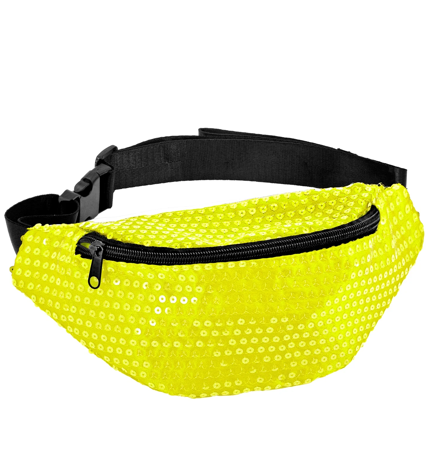 Heuptasje pailletten neon geel