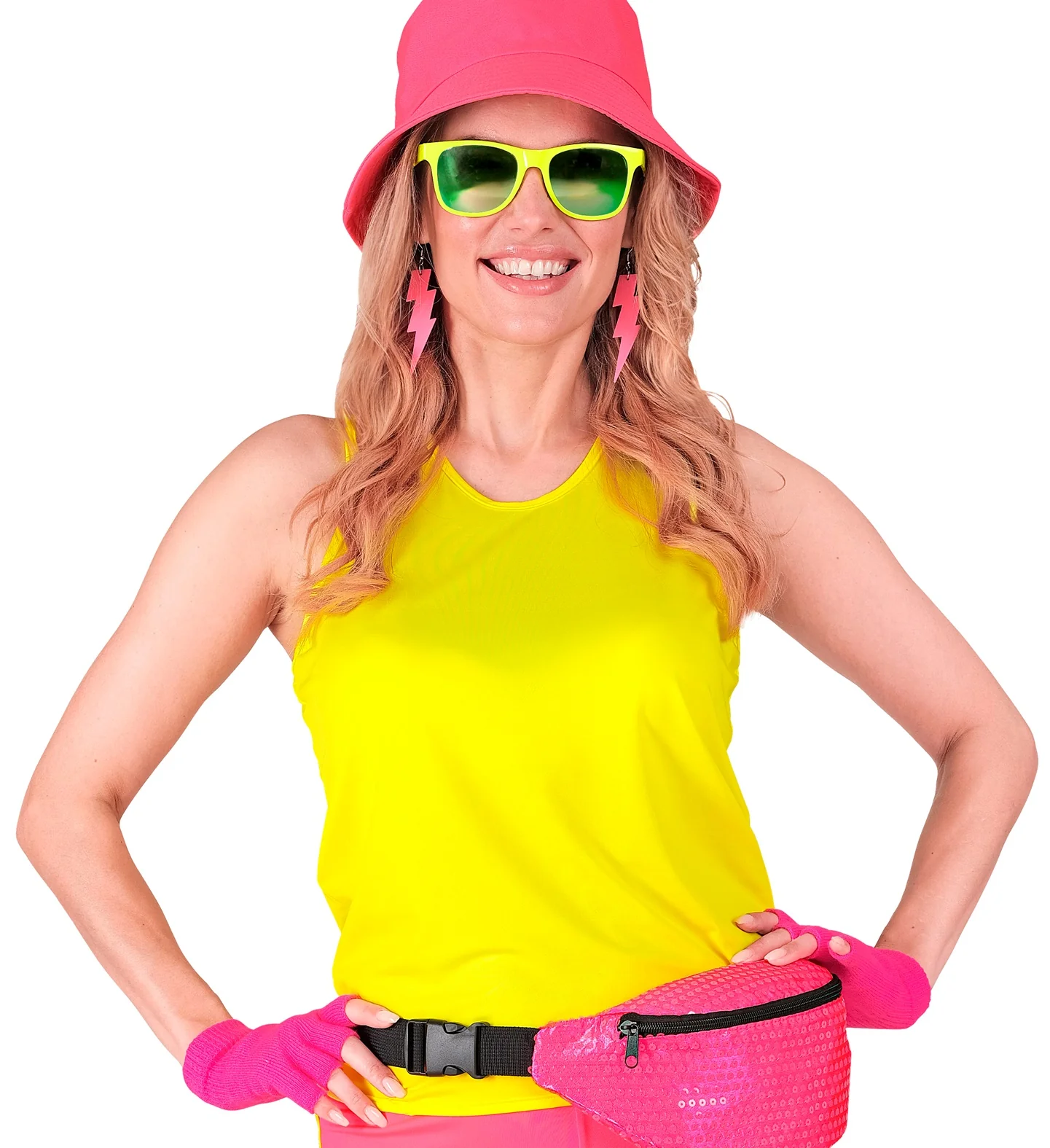 Vingerloze handschoenen neon roze - Image 2