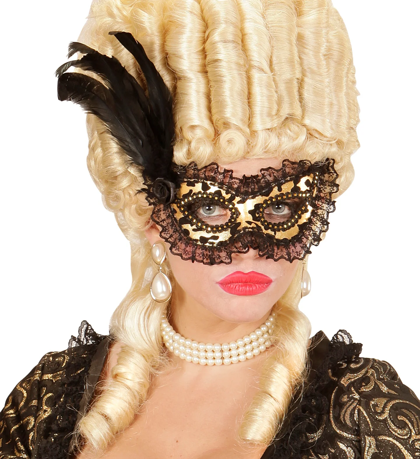 Oogmasker met kant en veren - Image 3
