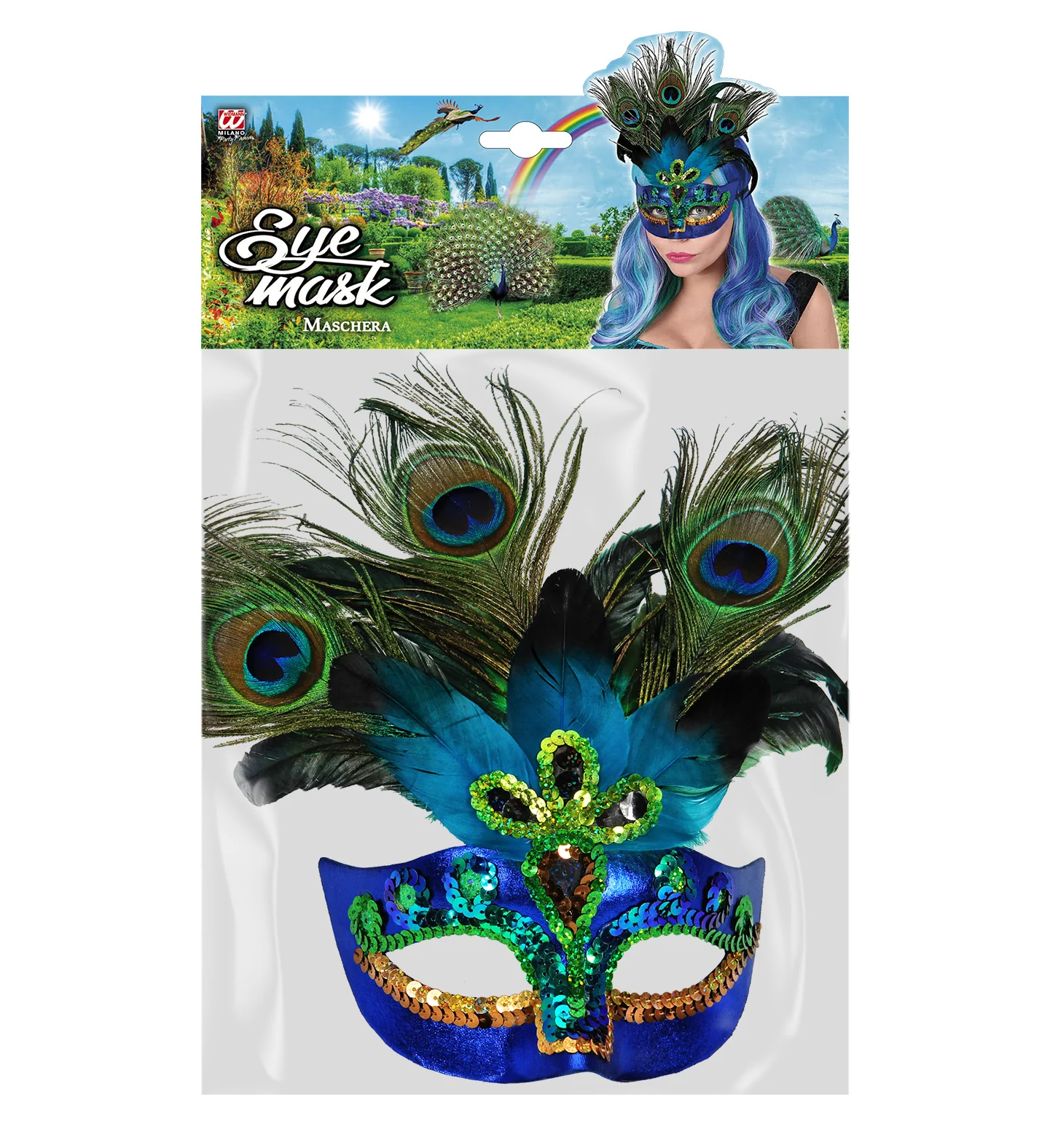 Oogmasker pauw met veren - Image 3