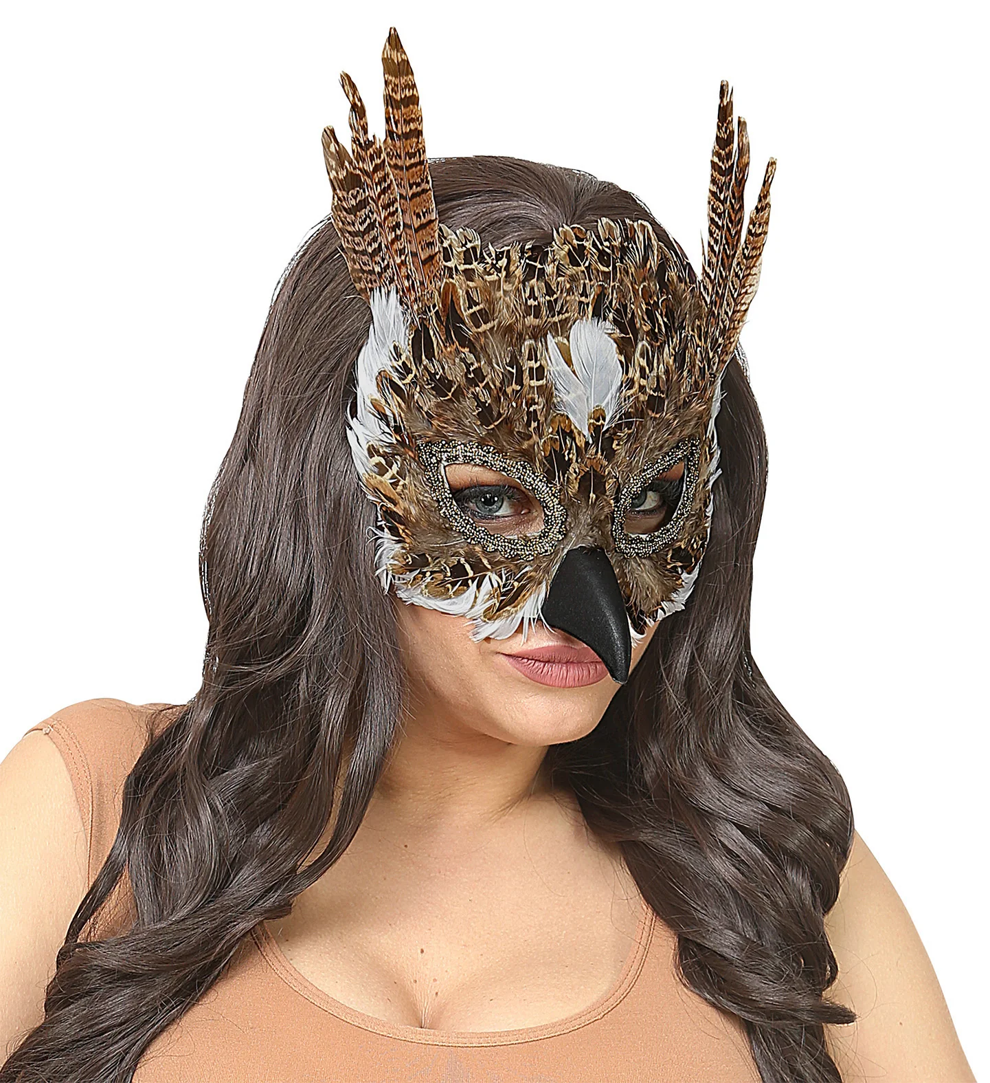 Oogmasker uil met veren - Image 3