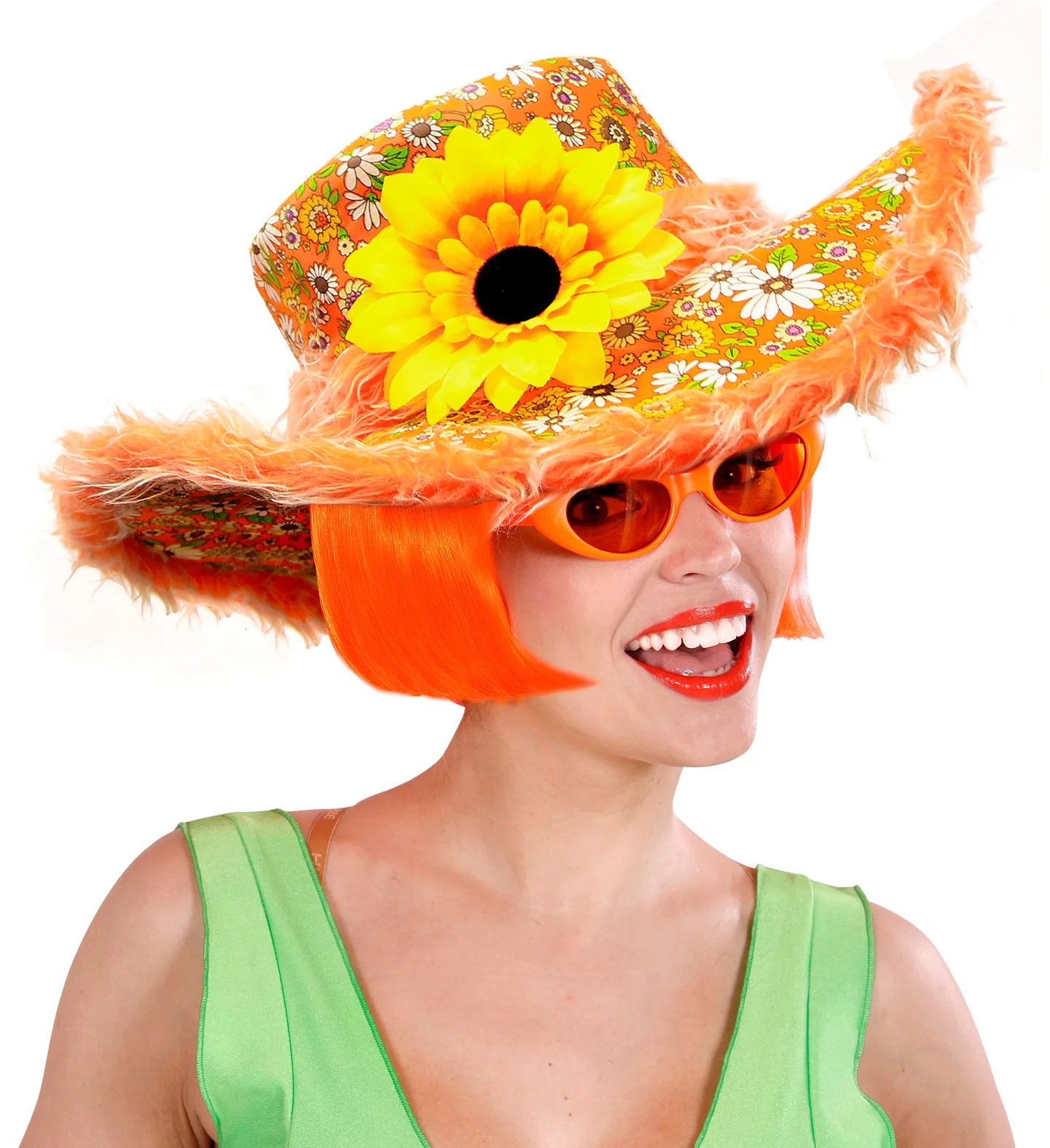 Hawaii hoed oranje met bloemen - Image 2