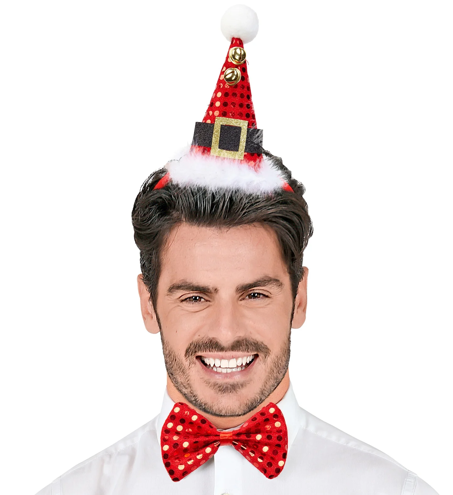 Pailletten Kerstmanmuts met strikje - Image 2